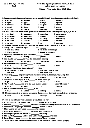 Đề thi chọn học sinh giỏi văn hóa môn Tiếng Anh Lớp 8 - Năm học 2013-2014 (Có đáp án)